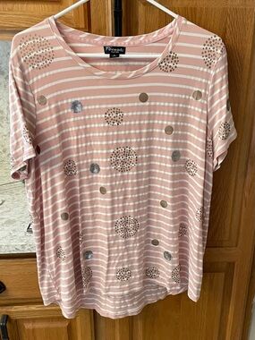 Pink Striped Short Sleeve Tee with Metallic Dot Accents